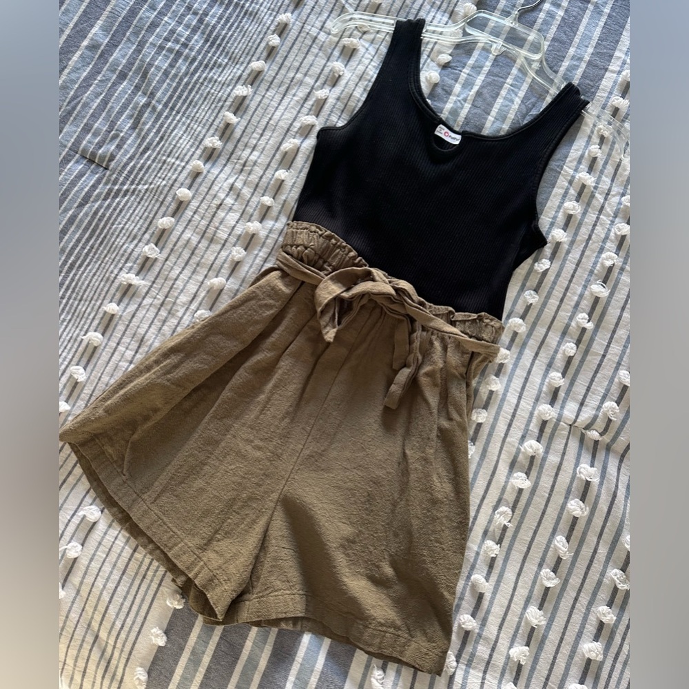 PatPat High Waist Black and Tan Romper